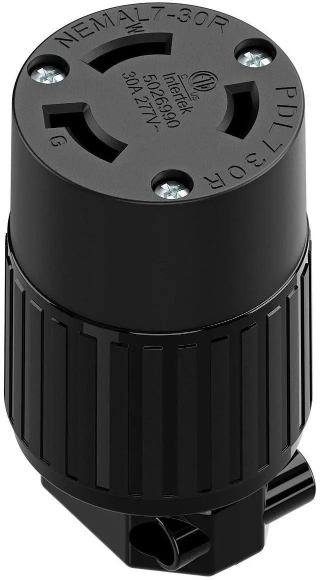 Main image of NEMA L7-30R Locking Plug, (ETL Listed) Cord End Connector, Twist Lock L7-30R 30Amp 277Volt Female AC Connector, Industrial Grade 30A 277V Replacement Socket PDL730R Black