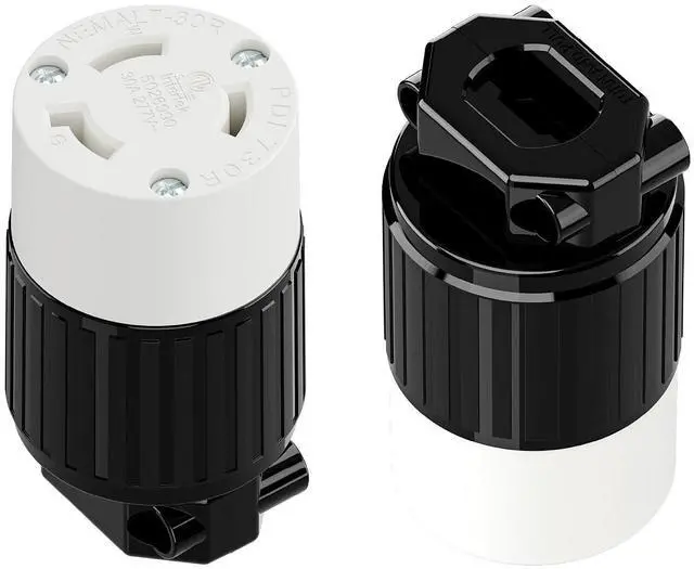 Main image of 2PACK NEMA L7-30R Locking Plug, (ETL Listed) Cord End Connector, Twist Lock L7-30R 30Amp 277Volt Female AC Connector, Industrial Grade 30A 277V Replacement Socket PDL730R Black/White