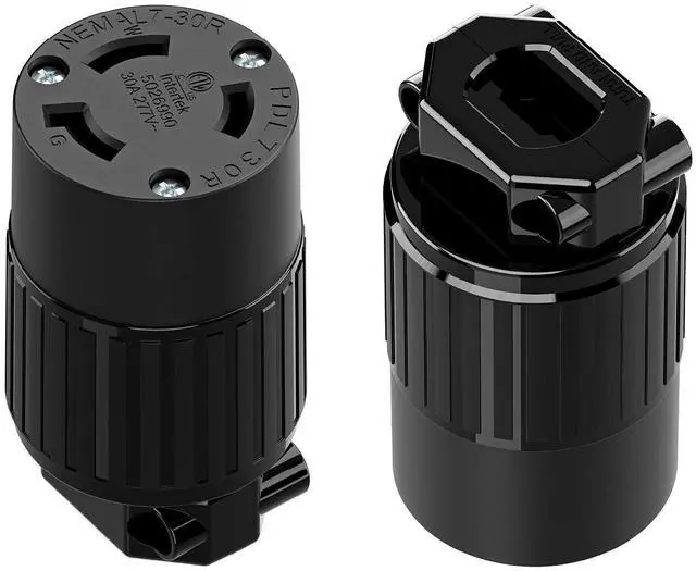 Main image of 2PACK NEMA L7-30R Locking Plug, (ETL Listed) Cord End Connector, Twist Lock L7-30R 30Amp 277Volt Female AC Connector, Industrial Grade 30A 277V Replacement Socket PDL730R Black