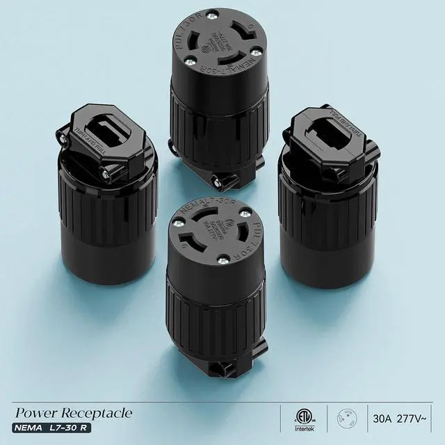 Alt view image 7 of 7 - NEMA L7-30R Locking Plug, (ETL Listed) Cord End Connector, Twist Lock L7-30R 30Amp 277Volt Female AC Connector, Industrial Grade 30A 277V Replacement Socket PDL730R Black