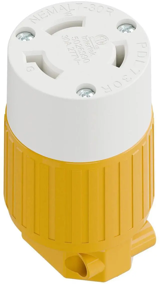 Main image of NEMA L7-30R Locking Plug, (ETL Listed) Cord End Connector, Twist Lock L7-30R 30Amp 277Volt Female AC Connector, Industrial Grade 30A 277V Replacement Socket PDL730R Yellow