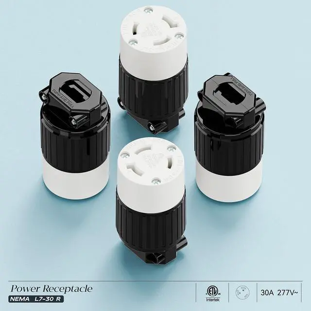 Alt view image 7 of 7 - 2PACK NEMA L7-30R Locking Plug, (ETL Listed) Cord End Connector, Twist Lock L7-30R 30Amp 277Volt Female AC Connector, Industrial Grade 30A 277V Replacement Socket PDL730R Black/White