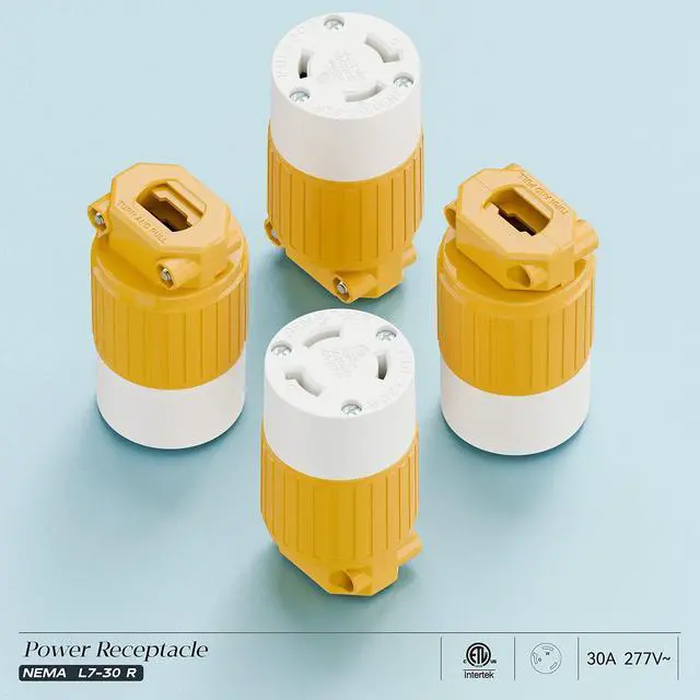 Alt view image 7 of 7 - 2PACK NEMA L7-30R Locking Plug, (ETL Listed) Cord End Connector, Twist Lock L7-30R 30Amp 277Volt Female AC Connector, Industrial Grade 30A 277V Replacement Socket PDL730R Yellow