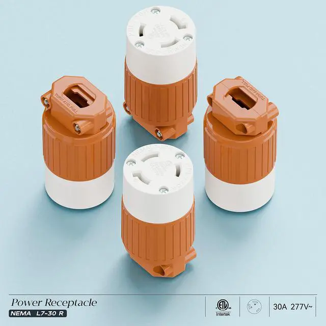 Alt view image 7 of 7 - 2PACK NEMA L7-30R Locking Plug, (ETL Listed) Cord End Connector, Twist Lock L7-30R 30Amp 277Volt Female AC Connector, Industrial Grade 30A 277V Replacement Socket PDL730R Orange