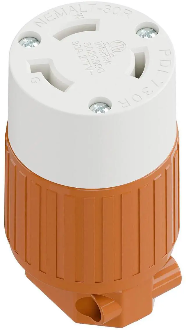 Main image of NEMA L7-30R Locking Plug, (ETL Listed) Cord End Connector, Twist Lock L7-30R 30Amp 277Volt Female AC Connector, Industrial Grade 30A 277V Replacement Socket PDL730R Orange