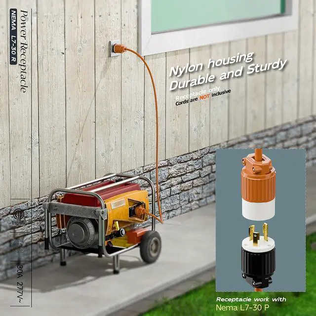 Alt view image 6 of 7 - 2PACK NEMA L7-30R Locking Plug, (ETL Listed) Cord End Connector, Twist Lock L7-30R 30Amp 277Volt Female AC Connector, Industrial Grade 30A 277V Replacement Socket PDL730R Orange