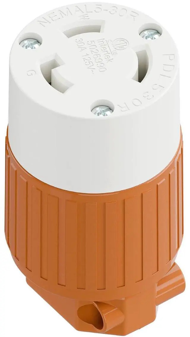Main image of NEMA L5-30R Locking Plug Receptacle, (ETL Listed) Twist Lock L5-30R 30Amp 125Volt AC Connector, Industrial Grade Lock in Female 30A/125V Socket, Heavy Duty 125V,30A, 3750Watt Orange