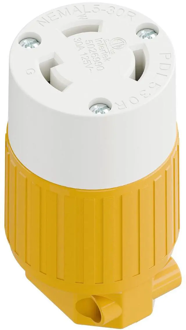 Main image of NEMA L5-30R Locking Plug Receptacle, (ETL Listed) Twist Lock L5-30R 30Amp 125Volt AC Connector, Industrial Grade Lock in Female 30A/125V Socket, Heavy Duty 125V,30A, 3750Watt Yellow