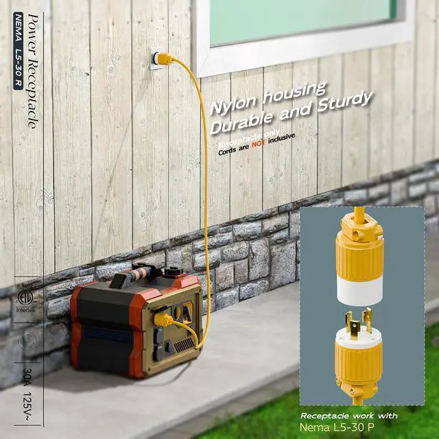 Alt view image 5 of 7 - NEMA L5-30R Locking Plug Receptacle, (ETL Listed) Twist Lock L5-30R 30Amp 125Volt AC Connector, Industrial Grade Lock in Female 30A/125V Socket, Heavy Duty 125V,30A, 3750Watt Yellow
