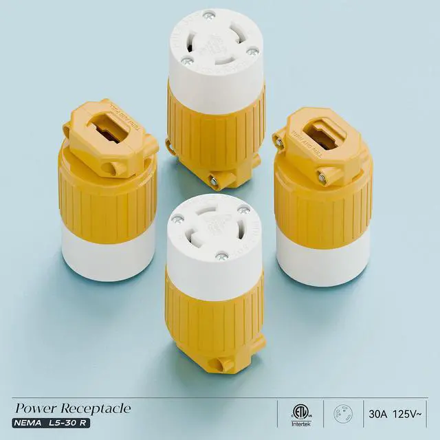Alt view image 7 of 7 - NEMA L5-30R Locking Plug Receptacle, (ETL Listed) Twist Lock L5-30R 30Amp 125Volt AC Connector, Industrial Grade Lock in Female 30A/125V Socket, Heavy Duty 125V,30A, 3750Watt Yellow