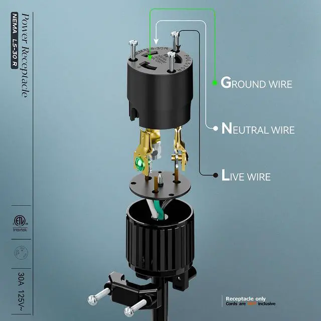 Alt view image 4 of 7 - NEMA L5-30R Locking Plug Receptacle, (ETL Listed) Twist Lock L5-30R 30Amp 125Volt AC Connector, Industrial Grade Lock in Female 30A/125V Socket, Heavy Duty 125V,30A, 3750Watt Black