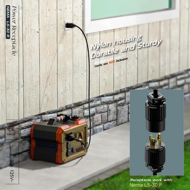Alt view image 5 of 7 - NEMA L5-30R Locking Plug Receptacle, (ETL Listed) Twist Lock L5-30R 30Amp 125Volt AC Connector, Industrial Grade Lock in Female 30A/125V Socket, Heavy Duty 125V,30A, 3750Watt Black
