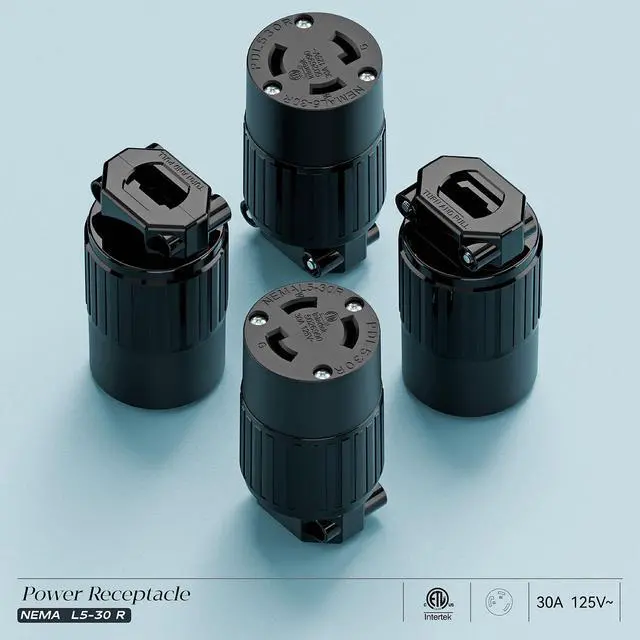 Alt view image 7 of 7 - NEMA L5-30R Locking Plug Receptacle, (ETL Listed) Twist Lock L5-30R 30Amp 125Volt AC Connector, Industrial Grade Lock in Female 30A/125V Socket, Heavy Duty 125V,30A, 3750Watt Black