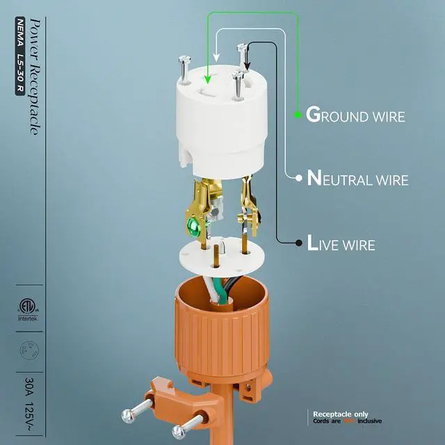 Alt view image 4 of 7 - NEMA L5-30R Locking Plug Receptacle, (ETL Listed) Twist Lock L5-30R 30Amp 125Volt AC Connector, Industrial Grade Lock in Female 30A/125V Socket, Heavy Duty 125V,30A, 3750Watt Orange