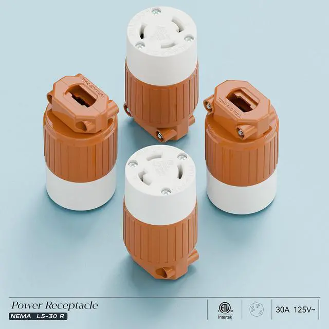 Alt view image 7 of 7 - NEMA L5-30R Locking Plug Receptacle, (ETL Listed) Twist Lock L5-30R 30Amp 125Volt AC Connector, Industrial Grade Lock in Female 30A/125V Socket, Heavy Duty 125V,30A, 3750Watt Orange