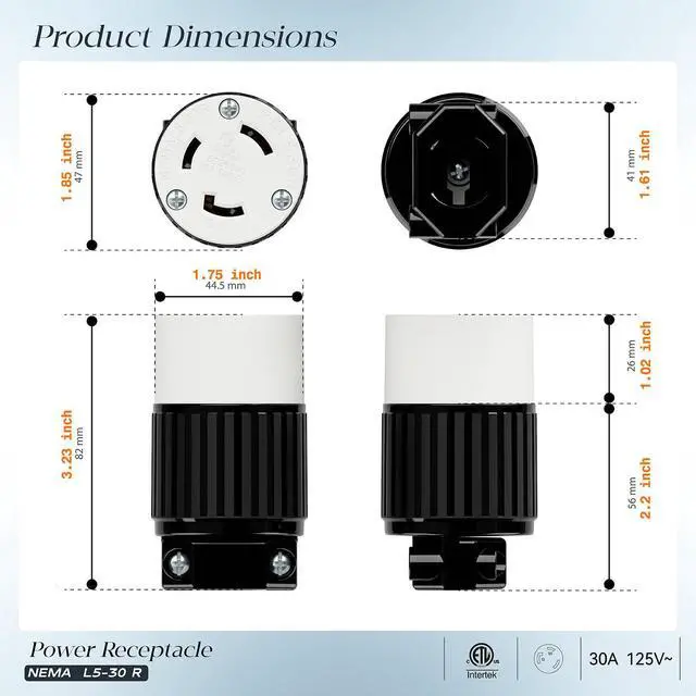 Alt view image 2 of 7 - NEMA L5-30R(L5-30C) 30A 125V Locking Receptacle Generator 30A Female Socket, 2 Pole, 3 Wire, Industrial Grade Locking Outlet, Easy Assembly 3-Prong Male Straight Blade DIY
