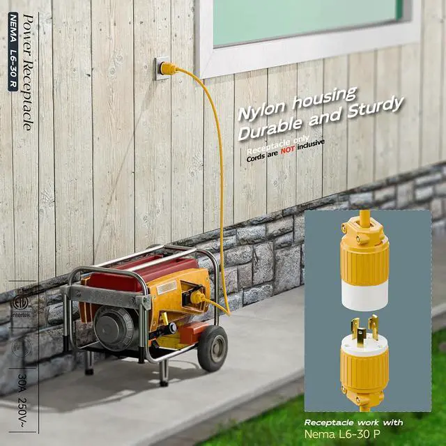 Alt view image 5 of 7 - NEMA L6-30R Locking Plug Receptacle, (ETL Listed) Twist-Lock L6-30 30Amp 250Volt Female Connector, Industrial Grade 30A 250V Replacement Socket, PDL630P Yellow