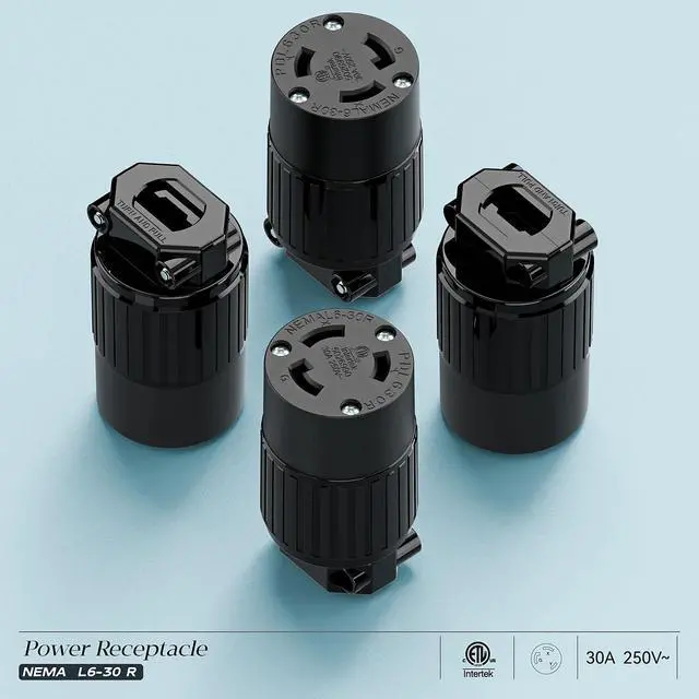 Alt view image 7 of 7 - NEMA L6-30R Locking Plug Receptacle, (ETL Listed) Twist-Lock L6-30 30Amp 250Volt Female Connector, Industrial Grade 30A 250V Replacement Socket, PDL630P Black
