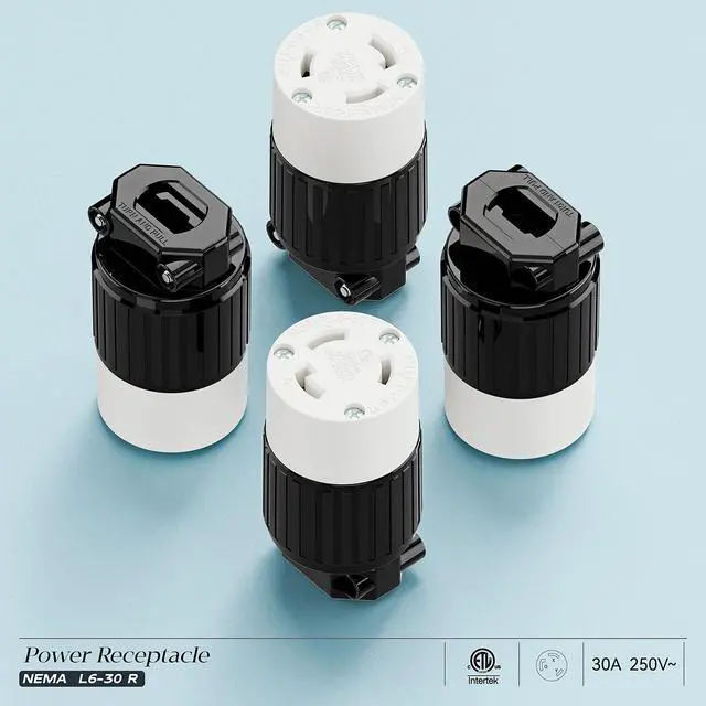 Alt view image 7 of 7 - (2PACK) NEMA L6-30R Locking Plug Receptacle, (ETL Listed) Twist-Lock L6-30 30Amp 250Volt Female Connector, Industrial Grade 30A 250V Replacement Socket, PDL630P Black/White