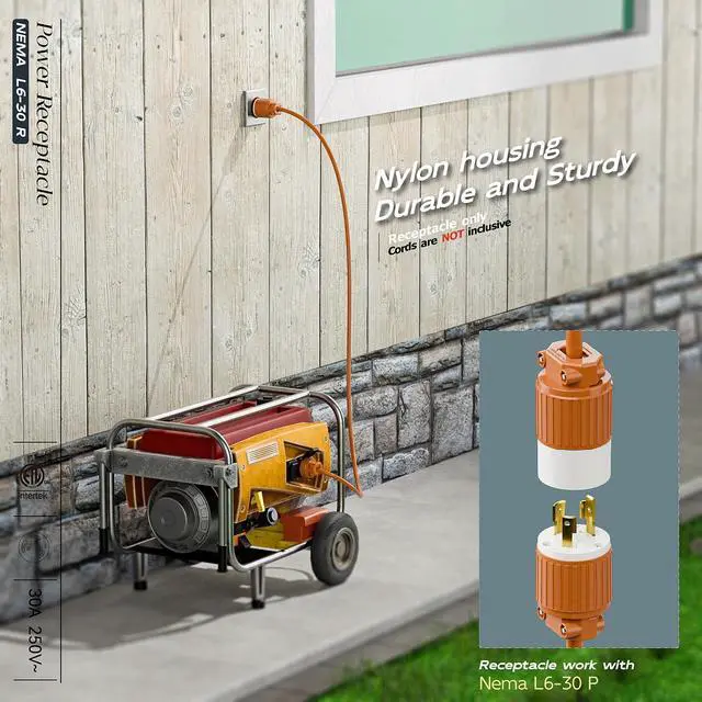 Alt view image 5 of 7 - (2PACK) NEMA L6-30R Locking Plug Receptacle, (ETL Listed) Twist-Lock L6-30 30Amp 250Volt Female Connector, Industrial Grade 30A 250V Replacement Socket, PDL630P Orange