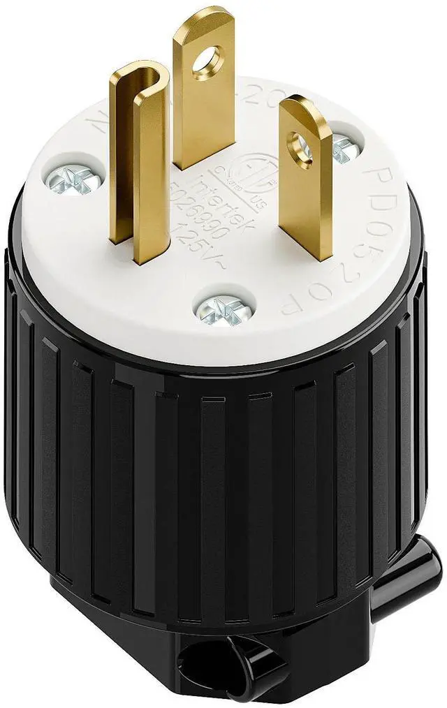 Main image of Nema 5-20P 20Amp 125Volt Plug, Plurand ETL Listed Rewireable 20A/125V Plug | Heavy Duty USA Canada 3-Prong Male Straight Blade Connector, 20Amp AC Industrial Grade Cord End Plug, Black/White Color