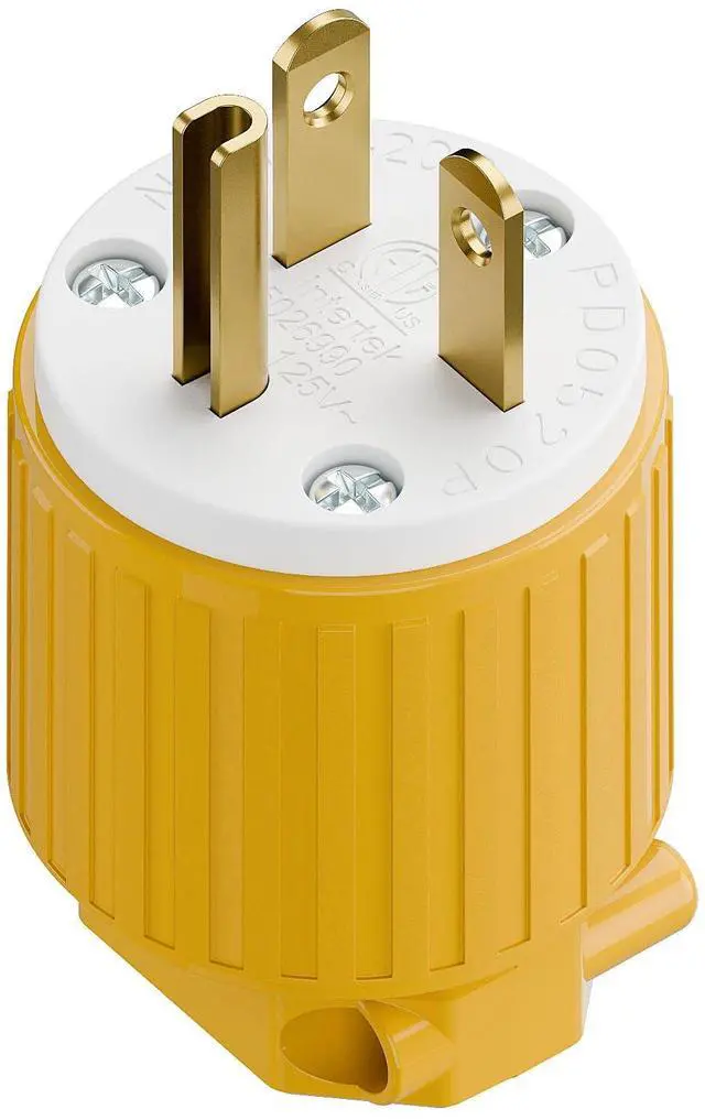 Main image of Nema 5-20P 20A 125V Plug, Plugrand ETL Listed Industrial Cord End Plug | Heavy Duty Rewireable 20A/125Volt Connector, USA Canada 3-Prong Male Straight Blade Industrial Grade Connector, Yellow