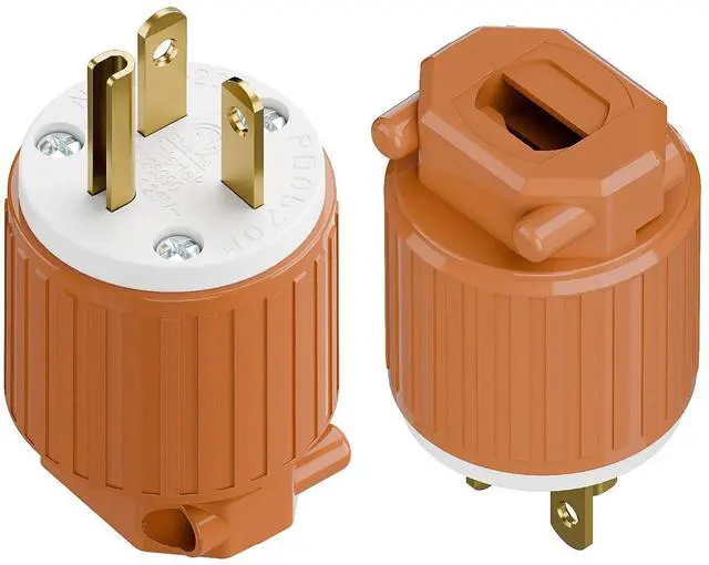 Main image of (2PACK) Nema 5-20P Plug, Plugrand ETL Listed Industrial Grade Cord End Plug | Heavy Duty Rewireable 20A 125V USA Canada 3-Prong Male Straight Blade Connector, 20Amp AC Industrial Grade , Orange