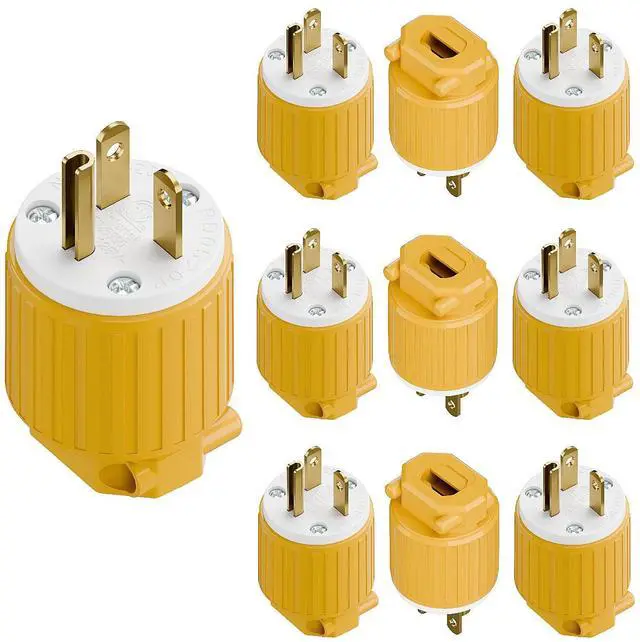 Main image of (10PACK) Nema 5-20P 20A 125V Plug, Plugrand ETL Listed Heavy Duty Plug | 20A/125Volt USA Canada 3-Prong Male Straight Blade Connector, Rewireable 20Amp AC Industrial Grade Cord End Plug, Yellow