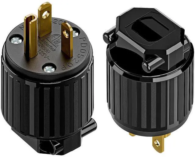 Main image of (2PACK) Nema 5-20P 20A 125V Plug, Plugrand ETL Listed Industrial Plug | Heavy Duty Rewireable 20A/125V USA 3-Prong Male Straight Blade Connector, 20Amp AC Industrial Grade Cord End Plug, Black