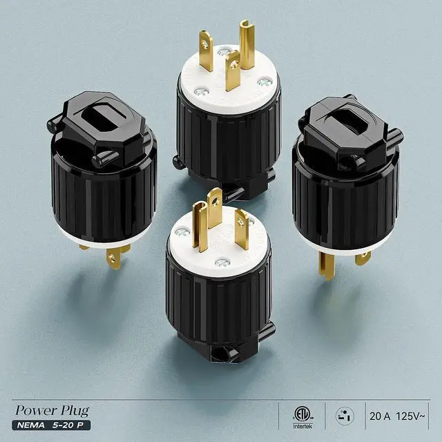 Alt view image 7 of 7 - (10PACK) Nema 5-20P 20A 125V Plug, Plugrand ETL Listed Heavy Duty Plug | 20A125Volt USA Canada 3-Prong Male Rewireable Straight Blade Connector, 20Amp AC Industrial Grade Cord End Plug, Black/White