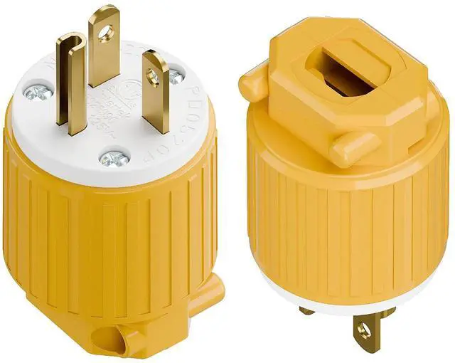Main image of (2PACK) Nema 5-20P Plug, Plugrand ETL Listed Heavy Duty Cord End Plug | Rewireable 20A 125V Industrial Grade Plug, USA Canada 3-Prong Male Straight Blade Connector, 20Amp AC, Yellow