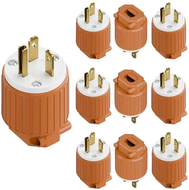 Main image of (10PACK) Nema 5-20P 20A 125V Plug, Plugrand Industrial Grade Cord End Plug | ETL Listed 20Amp Heavy Duty Rewireable 20A/125Volt USA Canada 3-Prong Male Straight Blade Connector, Orange