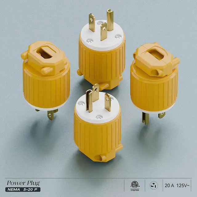 Alt view image 7 of 7 - Nema 5-20P 20A 125V Plug, Plugrand ETL Listed Industrial Cord End Plug | Heavy Duty Rewireable 20A/125Volt Connector, USA Canada 3-Prong Male Straight Blade Industrial Grade Connector, Yellow