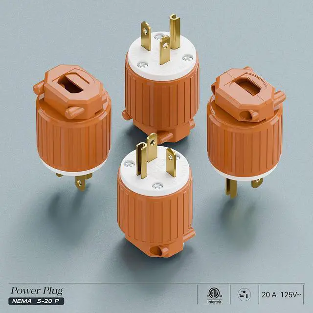 Alt view image 7 of 7 - (2PACK) Nema 5-20P Plug, Plugrand ETL Listed Industrial Grade Cord End Plug | Heavy Duty Rewireable 20A 125V USA Canada 3-Prong Male Straight Blade Connector, 20Amp AC Industrial Grade , Orange
