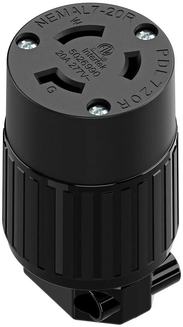 Main image of NEMA L7-20R Locking Plug, (ETL Listed) Cord End Connector, Twist Lock L7-20 20Amp 277Volt Female AC Connector, Industrial Grade 20A 277V Replacement Socket PDL720R Black