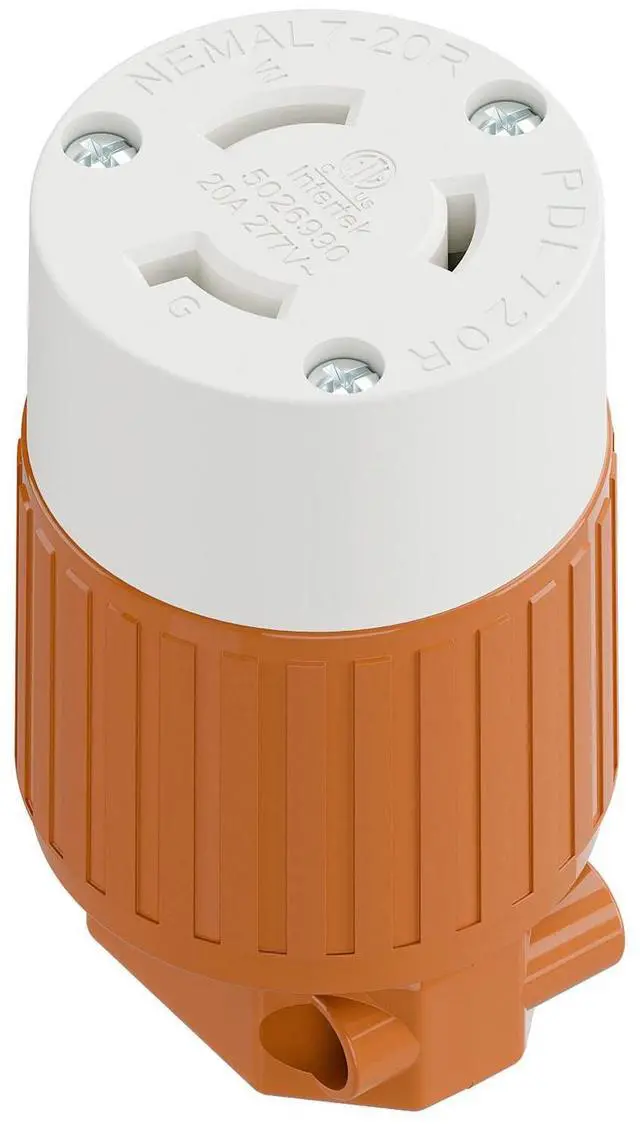 Main image of NEMA L7-20R Locking Plug, (ETL Listed) Cord End Connector, Twist Lock L7-20 20Amp 277Volt Female AC Connector, Industrial Grade 20A 277V Replacement Socket PDL720R Orange