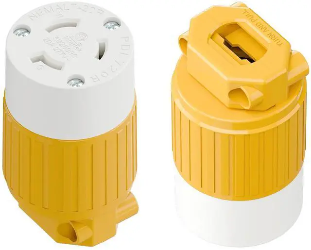 Main image of 2PACK NEMA L7-20R Locking Plug, (ETL Listed) Cord End Connector, Twist Lock L7-20 20Amp 277Volt Female AC Connector, Industrial Grade 20A 277V Replacement Socket PDL720R Yellow