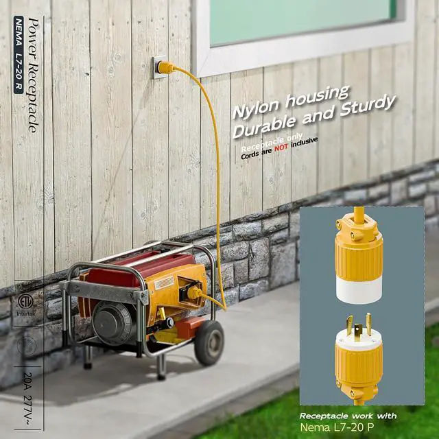 Alt view image 6 of 7 - 2PACK NEMA L7-20R Locking Plug, (ETL Listed) Cord End Connector, Twist Lock L7-20 20Amp 277Volt Female AC Connector, Industrial Grade 20A 277V Replacement Socket PDL720R Yellow