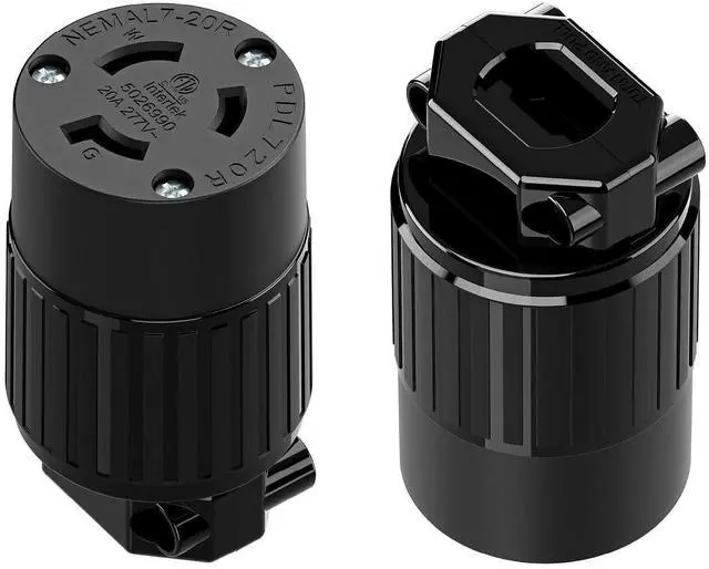 Main image of NEMA L7-20R Locking Plug, (2PACK) (ETL Listed) Cord End Connector, Twist Lock L7-20 20Amp 277Volt Female AC Connector, Industrial Grade 20A 277V Replacement Socket PDL720R Black