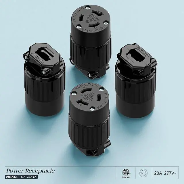 Alt view image 7 of 7 - NEMA L7-20R Locking Plug, (2PACK) (ETL Listed) Cord End Connector, Twist Lock L7-20 20Amp 277Volt Female AC Connector, Industrial Grade 20A 277V Replacement Socket PDL720R Black
