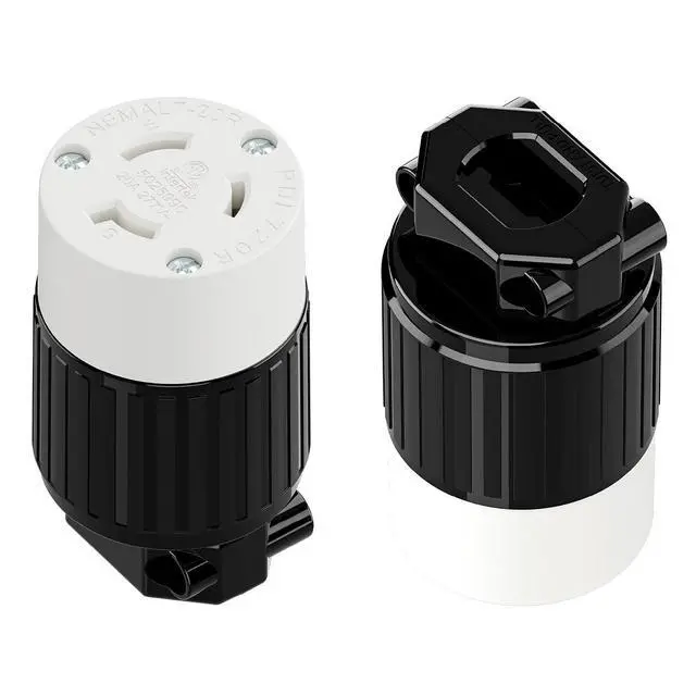 Main image of NEMA L7-20R Locking Plug, (2PACK) (ETL Listed) Cord End Connector, Twist Lock L7-20 20Amp 277Volt Female AC Connector, Industrial Grade 20A 277V Replacement Socket PDL720R Black/White