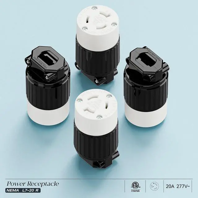 Alt view image 7 of 7 - NEMA L7-20R Locking Plug, (2PACK) (ETL Listed) Cord End Connector, Twist Lock L7-20 20Amp 277Volt Female AC Connector, Industrial Grade 20A 277V Replacement Socket PDL720R Black/White