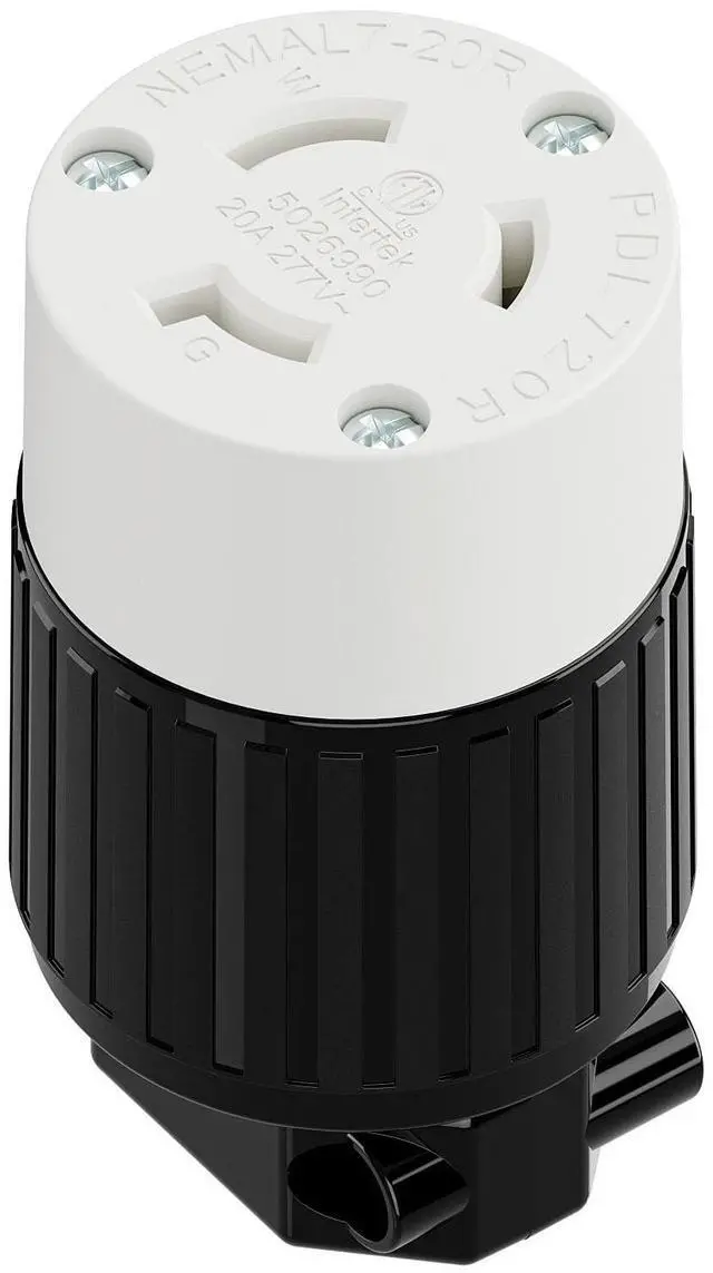 Main image of NEMA L7-20R Locking Plug, (ETL Listed) Cord End Connector, Twist Lock L7-20 20Amp 277Volt Female AC Connector, Industrial Grade 20A 277V Replacement Socket PDL720R Black/White