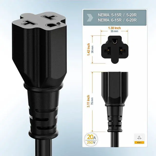 Alt view image 4 of 7 - Nema 10-50P to 5-20R/6-20R Adapter Cord, Plugrand 50Amp Dryer Plug Male to Four-in-One T-Blade Female Adapter, 50A 125/250V 12AWG,10-30 to 5-15R/5-20R/6-15R/6-20R 4 in 1 Adapters