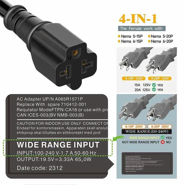 Alt view image 5 of 7 - Nema 10-50P to 5-20R/6-20R Adapter Cord, Plugrand 50Amp Dryer Plug Male to Four-in-One T-Blade Female Adapter, 50A 125/250V 12AWG,10-30 to 5-15R/5-20R/6-15R/6-20R 4 in 1 Adapters