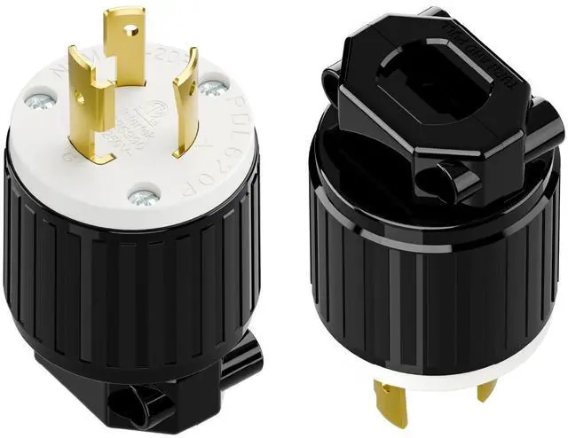 Main image of (2PACK) NEMA L6-20P Locking Plug, Twist Lock L6-20 20Amp 250Volt Generator Plugs, Industrial Grade Lock in Male 20A/250V Connector, (ETL Listed) Heavy Duty Plug for Generators Black/White Color