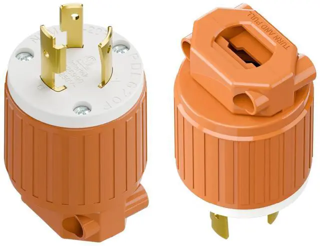 Main image of (2PACK) NEMA L6-20P Locking Plug, Twist Lock L6-20 20Amp 250Volt Generator Plugs, Industrial Grade Lock in Male 20A/250V Connector, (ETL Listed) Heavy Duty Plug for Generators Orange