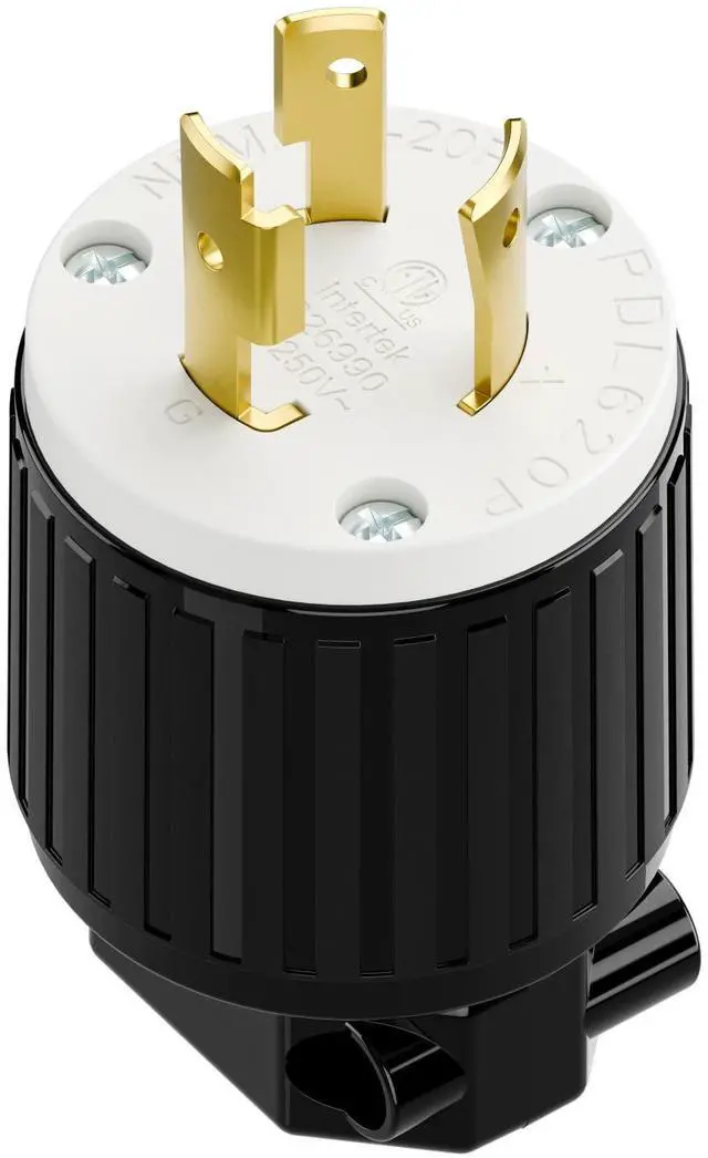 Main image of NEMA L6-20P Locking Plug, Twist Lock L6-20 20Amp 250Volt Generator Plugs, Industrial Grade Lock in Male 20A/250V Connector, (ETL Listed) Heavy Duty Plug for Generators Black/White Color