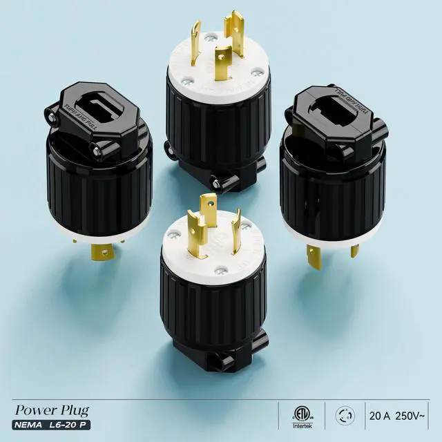 Alt view image 7 of 7 - (2PACK) NEMA L6-20P Locking Plug, Twist Lock L6-20 20Amp 250Volt Generator Plugs, Industrial Grade Lock in Male 20A/250V Connector, (ETL Listed) Heavy Duty Plug for Generators Black/White Color
