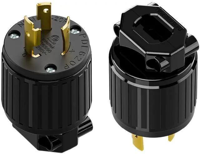 Main image of (2PACK) NEMA L6-20P Locking Plug, Twist Lock L6-20 20Amp 250Volt Generator Plugs, Industrial Grade Lock in Male 20A/250V Connector, (ETL Listed) Heavy Duty Plug for Generators Black